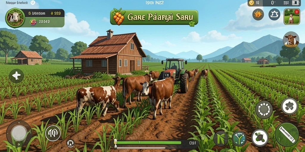 Tangkapan layar gameplay seru IN22 yang menampilkan pertanian aktif.