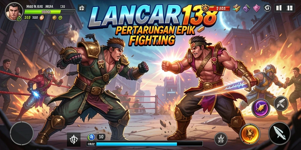 Tangkapan layar LANCAR138 menampilkan pertarungan seru antara dua karakter.