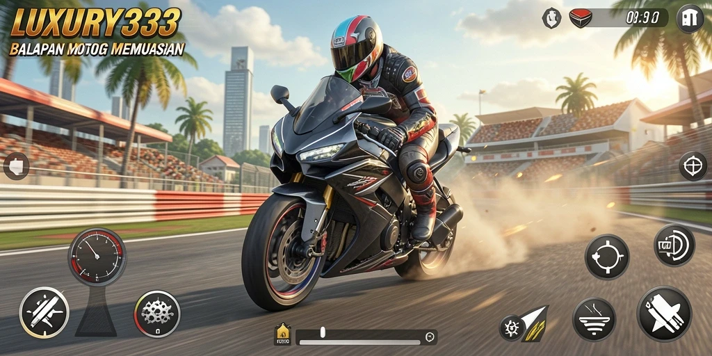 Gameplay balapan motor LUXURY333 yang penuh aksi dan kecepatan.