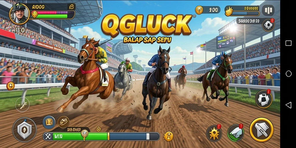 Screenshot dari gameplay seru QGLUCK saat balapan di trek menantang.