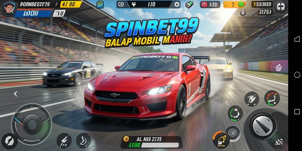 Screenshot gameplay seru dari SPINBET99 dengan mobil balap cepat.