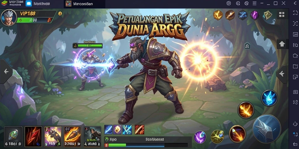 Screenshot gameplay VIP188 menampilkan karakter bertarung melawan monster epik dalam dunia ARPG.